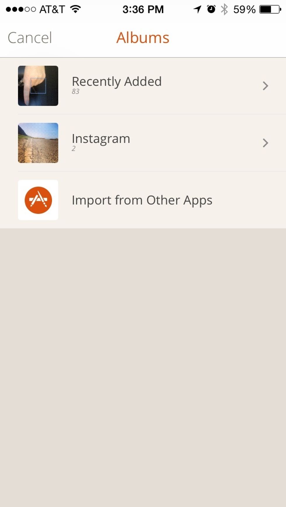 Below your albums, tap the option that says 'Import from Other Apps'.
