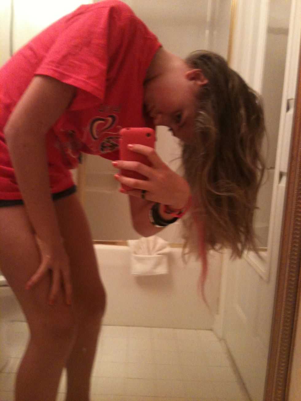Bend over so your hair is like the picture above