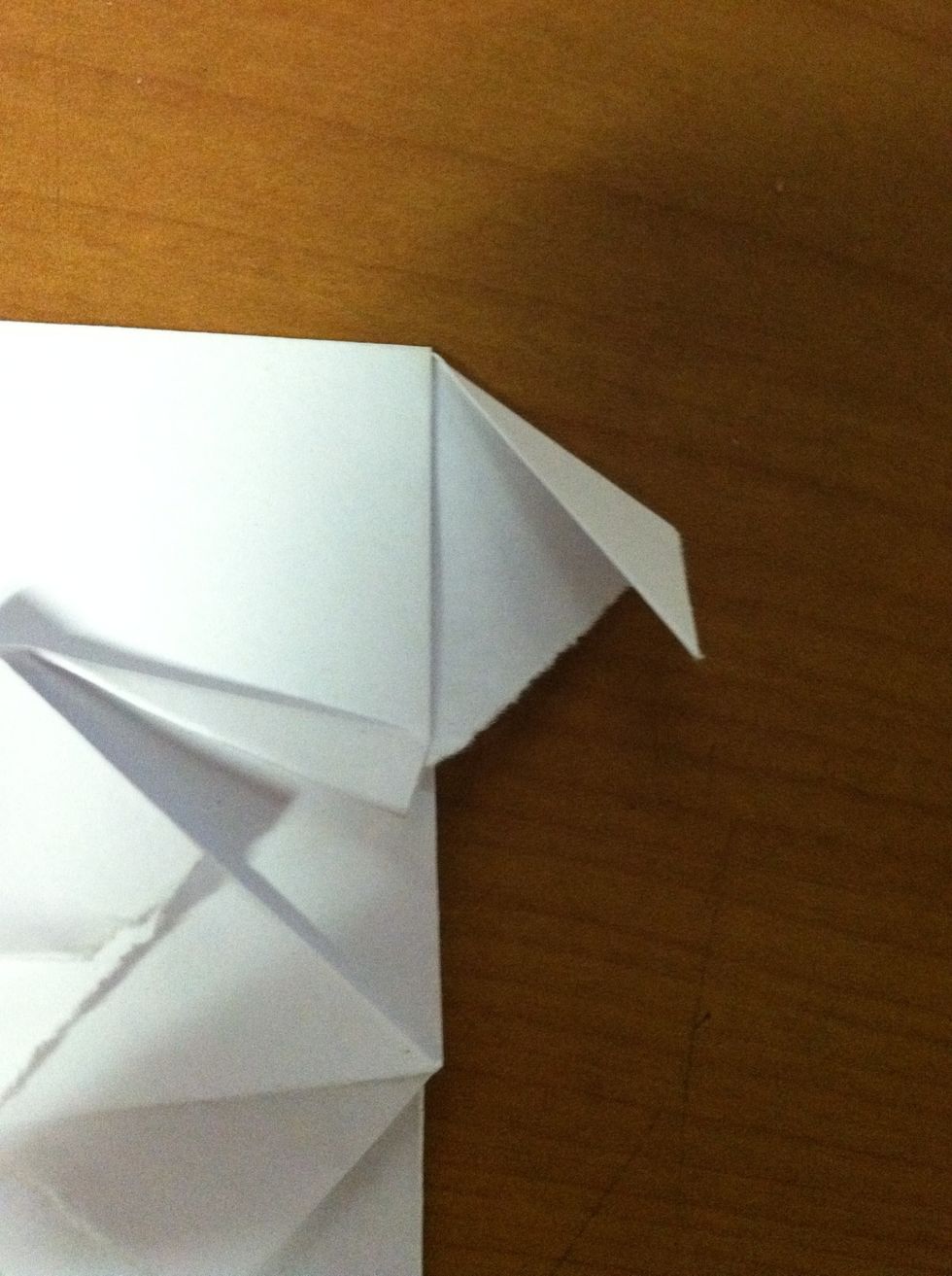 Bend portion of paper by nose to make eye and top part down for ears