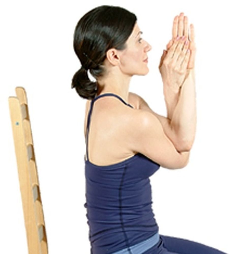 ... Bend your elbows & wrap your forearms around each other so your palms are facing each other, fingers pointing straight up.