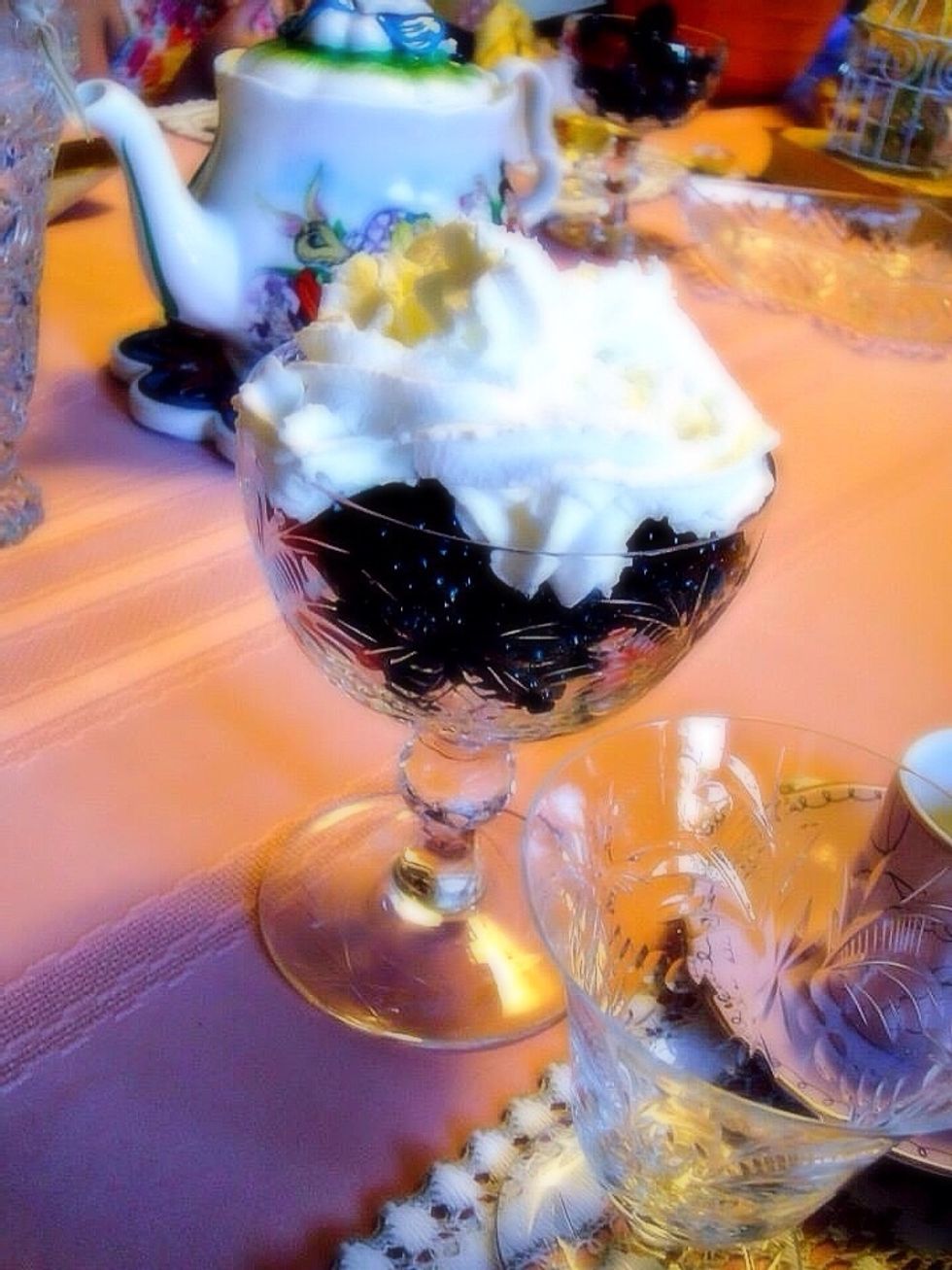 Berries with whipped cream. All asked for seconds