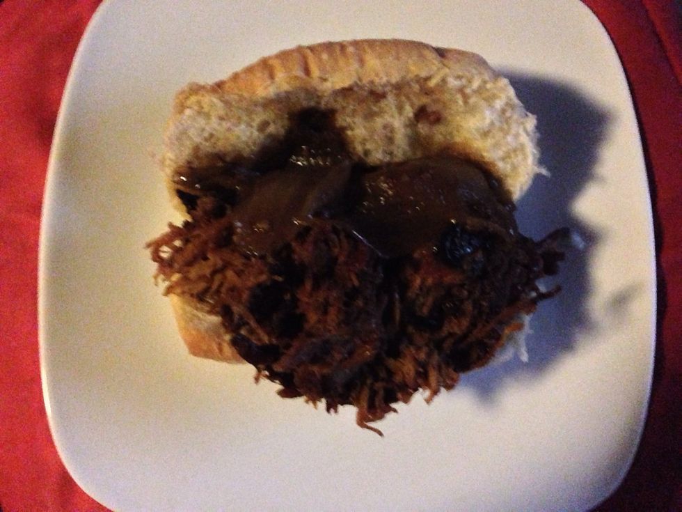 Best way to enjoy this is on a fresh bun. I like to add my roasted, smoked onions (recipe on Snapguide) for an added level of flavor. Enjoy!