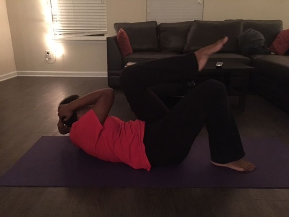 Bicycles - I do 3x20 (10 on each side) for these. Keep your shoulders off of the ground and alternate and tap your left elbow to your right knee and vice versa.