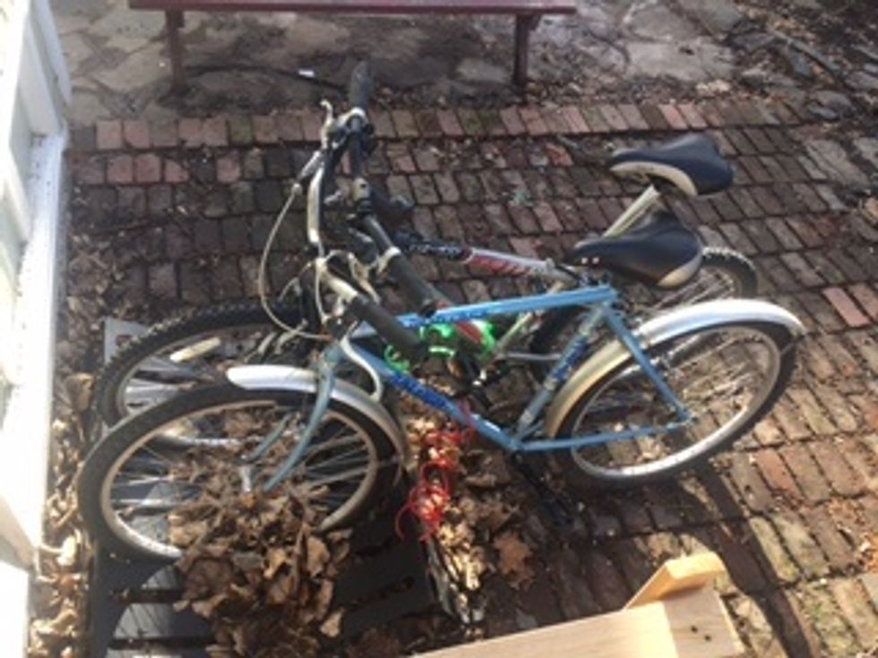 Bikes are locked up in the backyard available for your use. (The bikes in the other picture likely also are available on request. Generally they don't run as well).