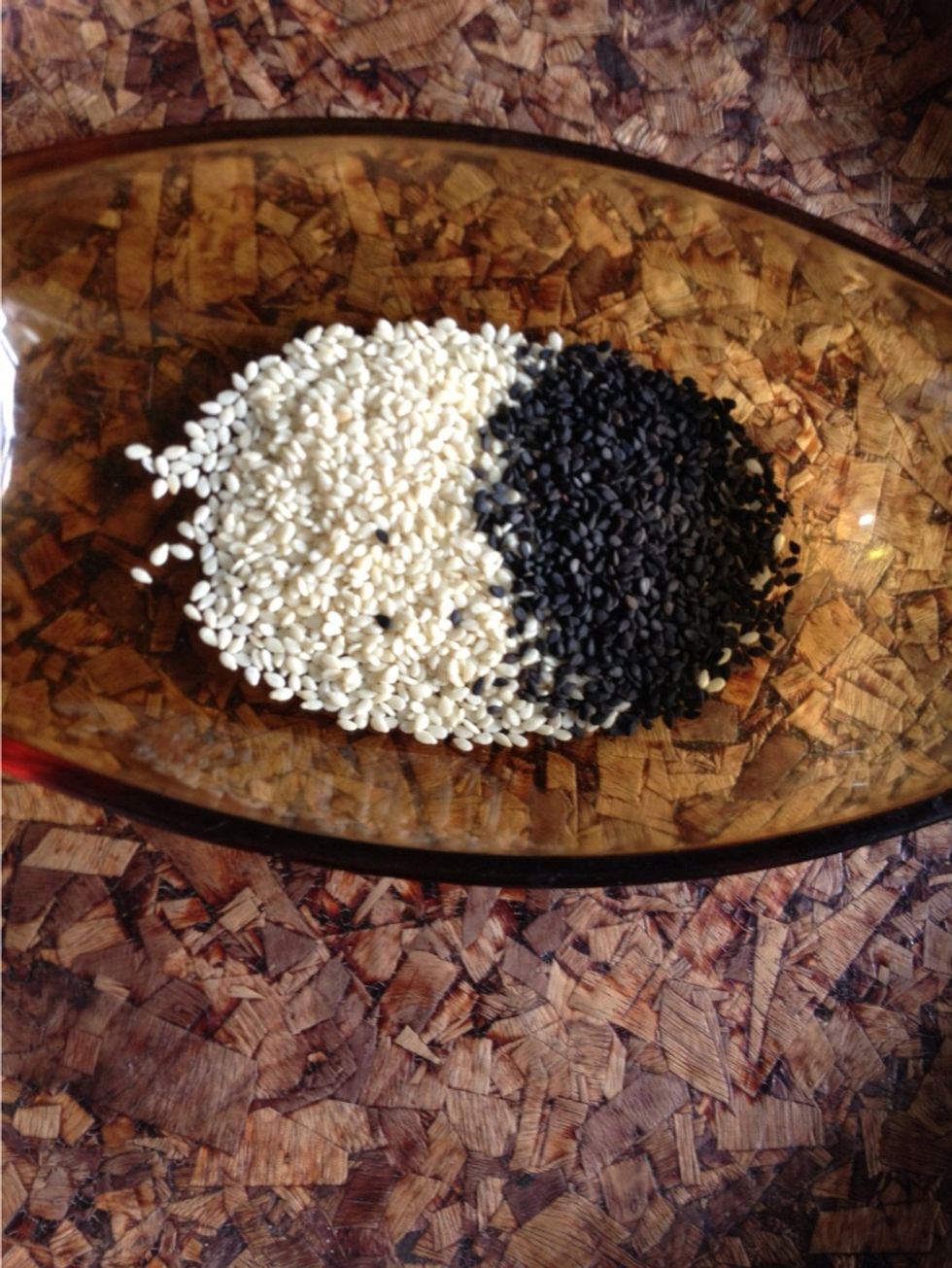 Black and white sesame seeds, 1 tbsp each. You can add more if you like :)
