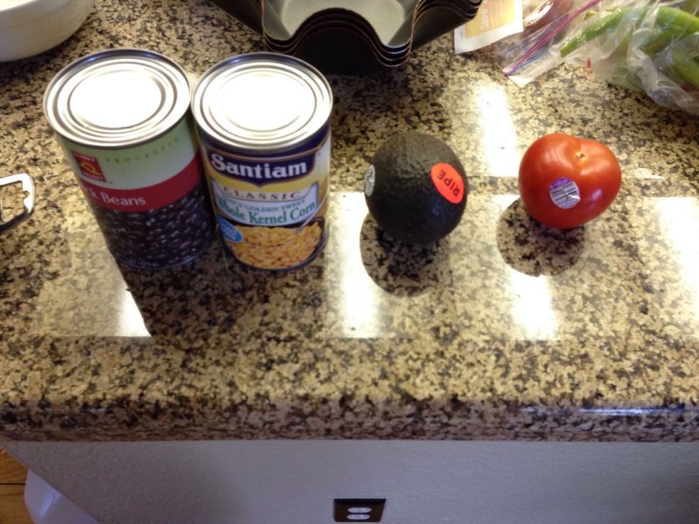 Black beans, corn, avocado, tomato