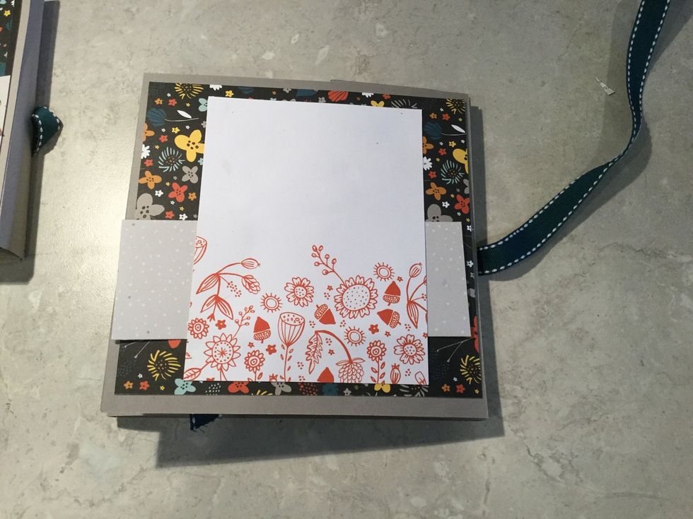Black floral. 5 3/4 X 5 1/2.  Grey dot- 2 X 5 3/4,.  Red card. Trim down !