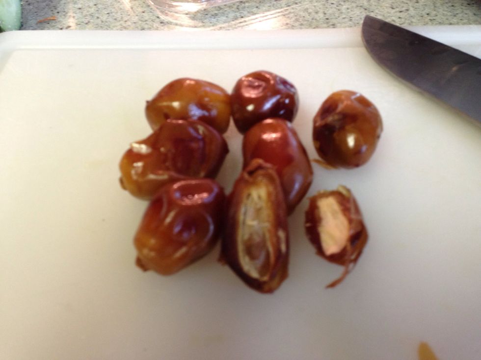 BLAST! These dates aren't pitted. Perform the unnecessarily arduous task of pitting your dates, chop, & add to salad. Ok, it's not hard, but I'm lazy. OH CRAP, have you been checking your pine nuts?!