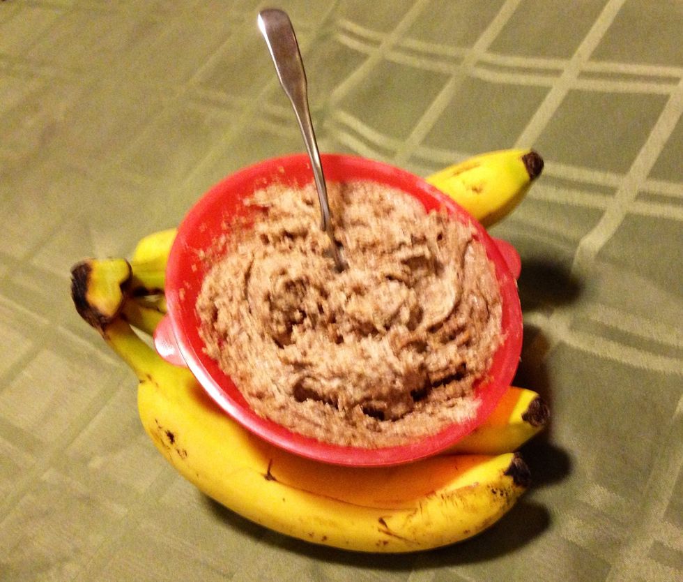 Blend 2 cups of almonds with 2 bananas in blender or food processor