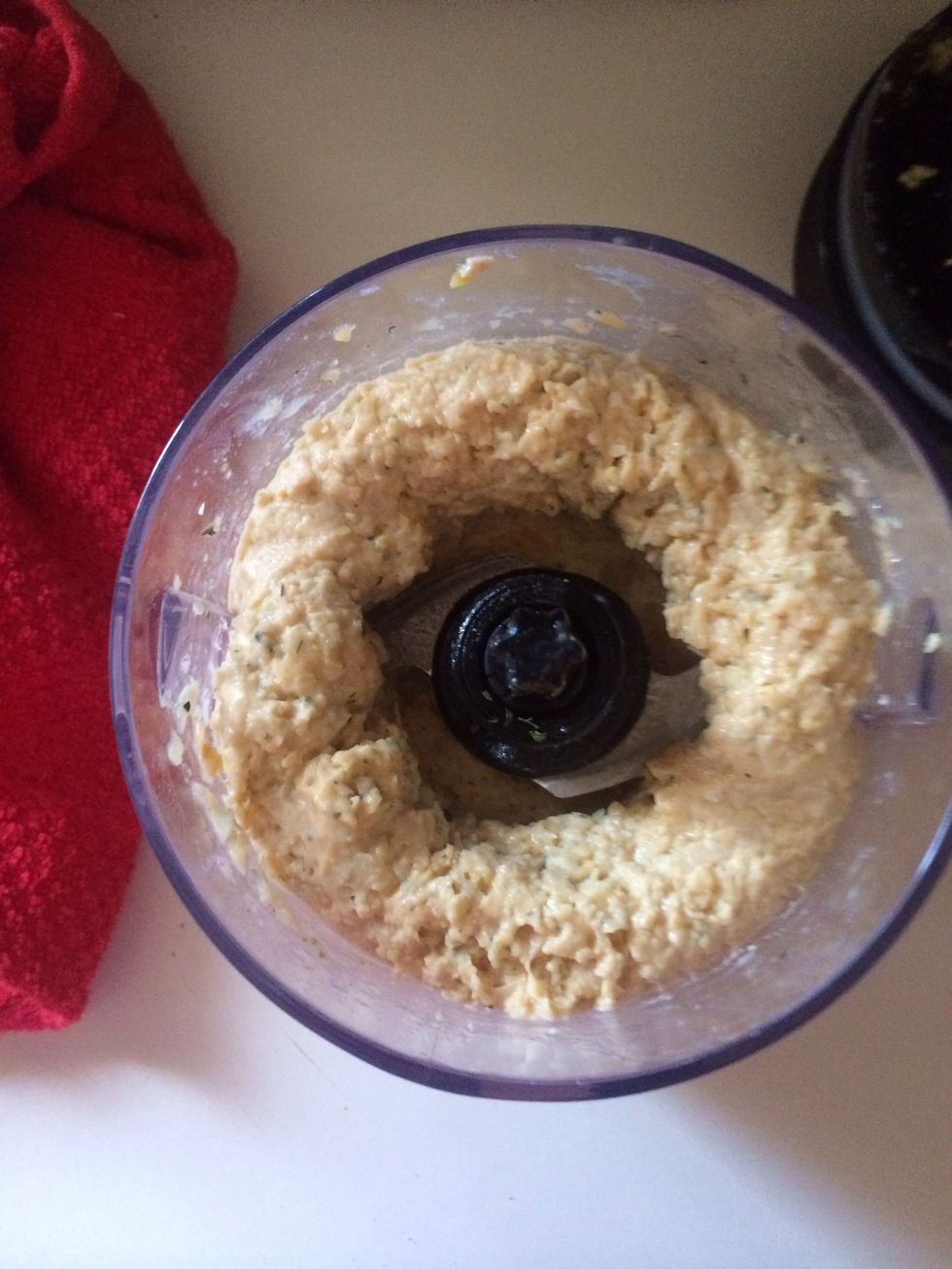 Blend, add water from drained chickpeas to get the consistency you want