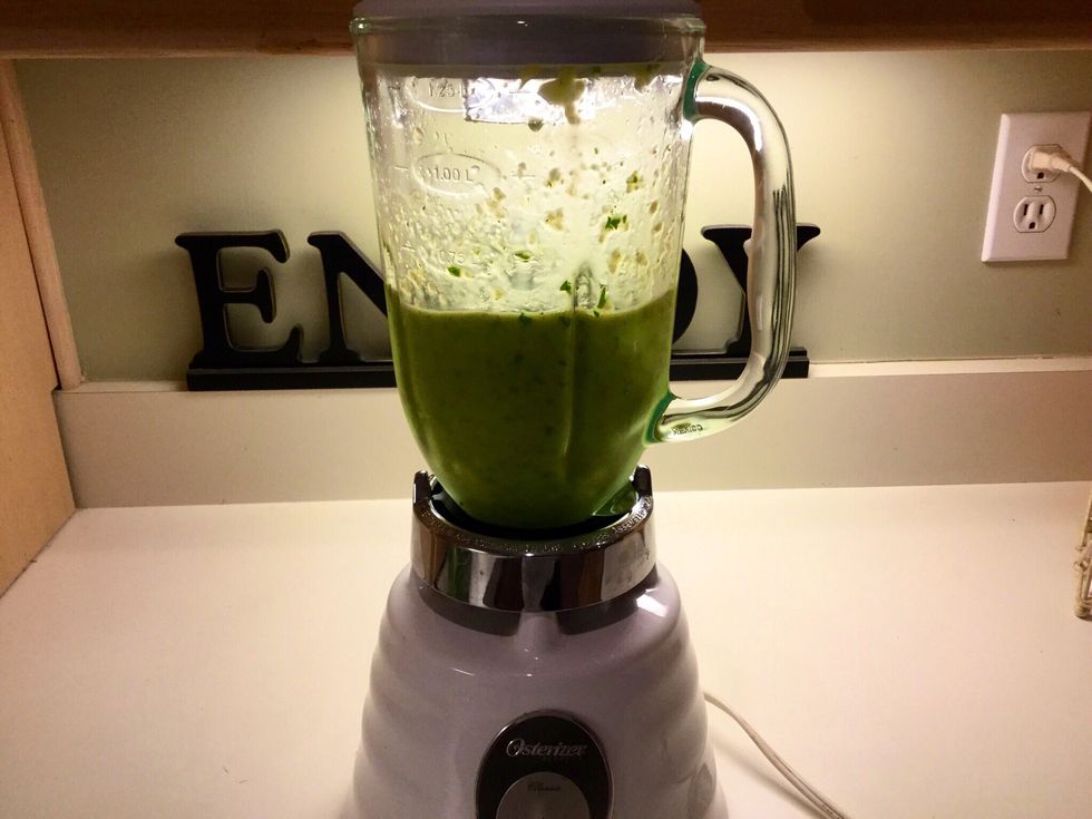 Blend all ingredients together until it is smooth and creamy.