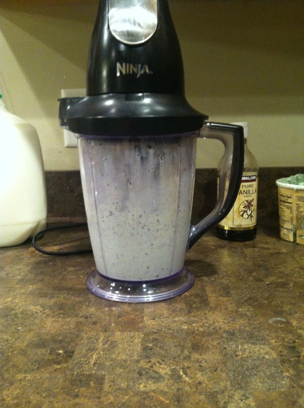 Blend all of this together. It makes about 1+ cup of a milkshake.