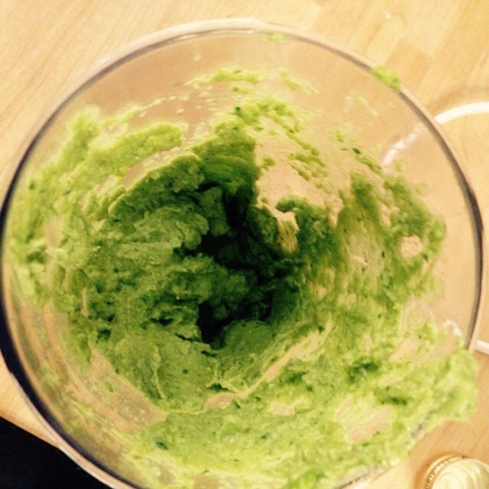 Blend all the ingredients. Add some olive oil if needed. Add salt to taste.
