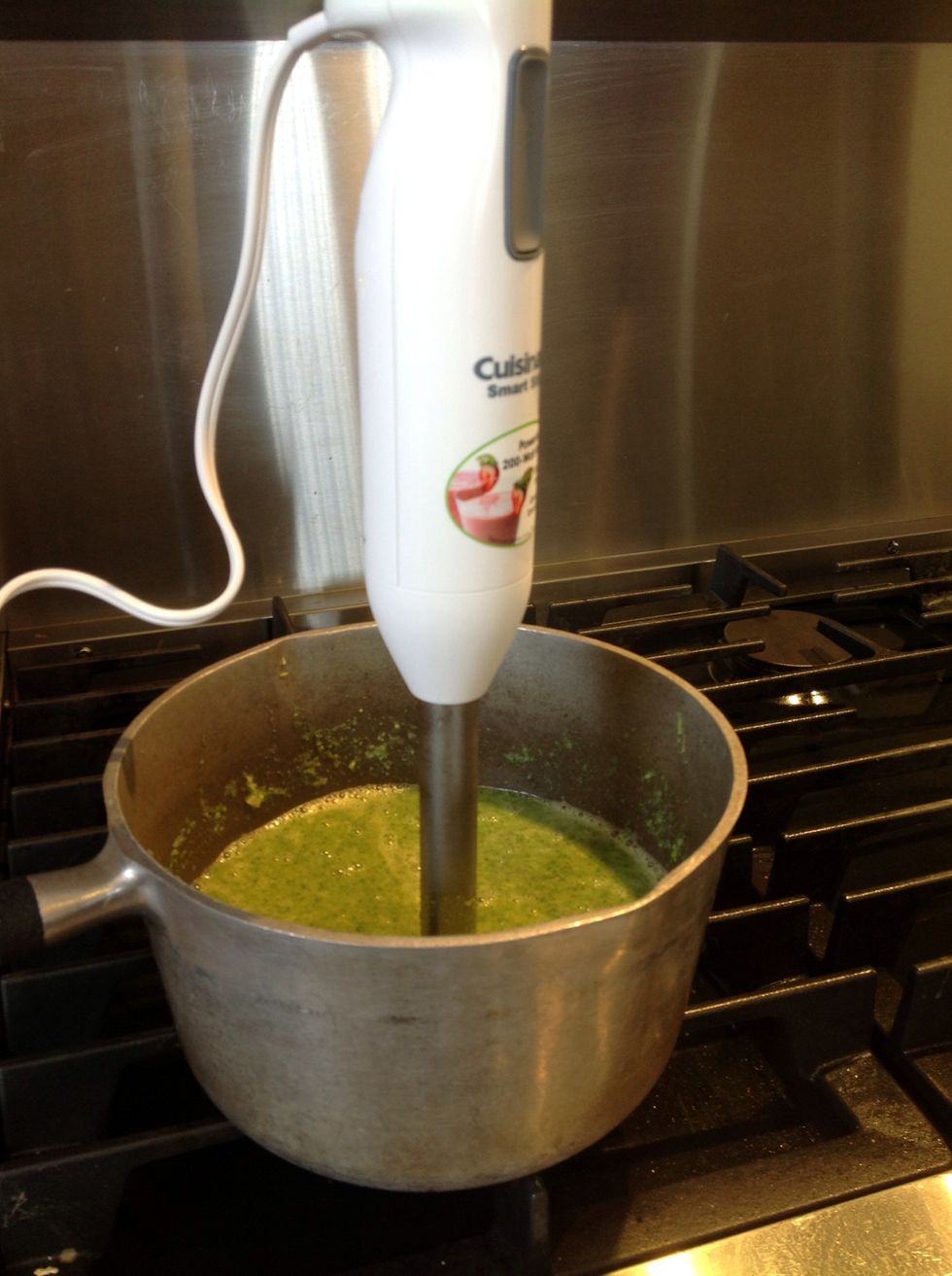 Blend all the ingredients together until smooth or less if you like broccoli chunks in your soup. Be careful when blending hot liquids that you don't burn yourself from it splashing out.