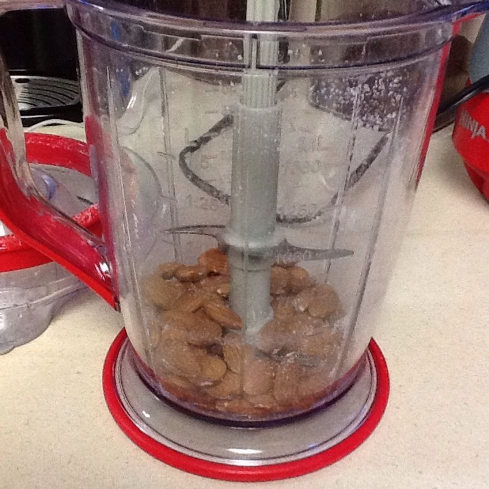 Blend almonds in a blender for 7 seconds or as long as you want to. The chunkier almonds, the bumpier texture of macaroons.