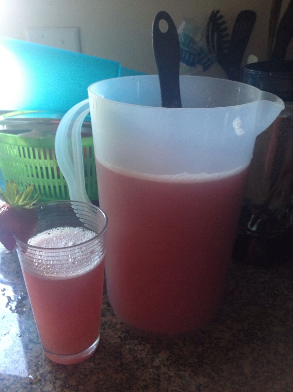 Blend and pour puree into jug or container and add water, this makes about a little over 2 liters.