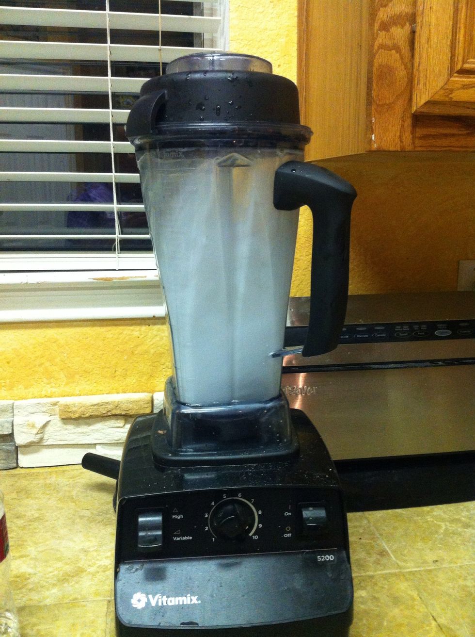 Blend for about 2 minutes while the olive oil and beeswax cool down.
