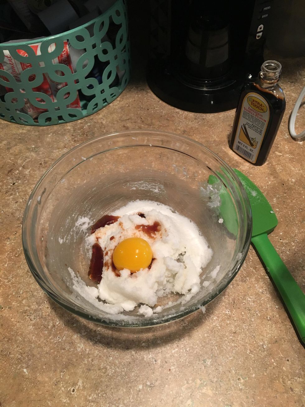 Blend in egg yolk and vanilla. Mix well.