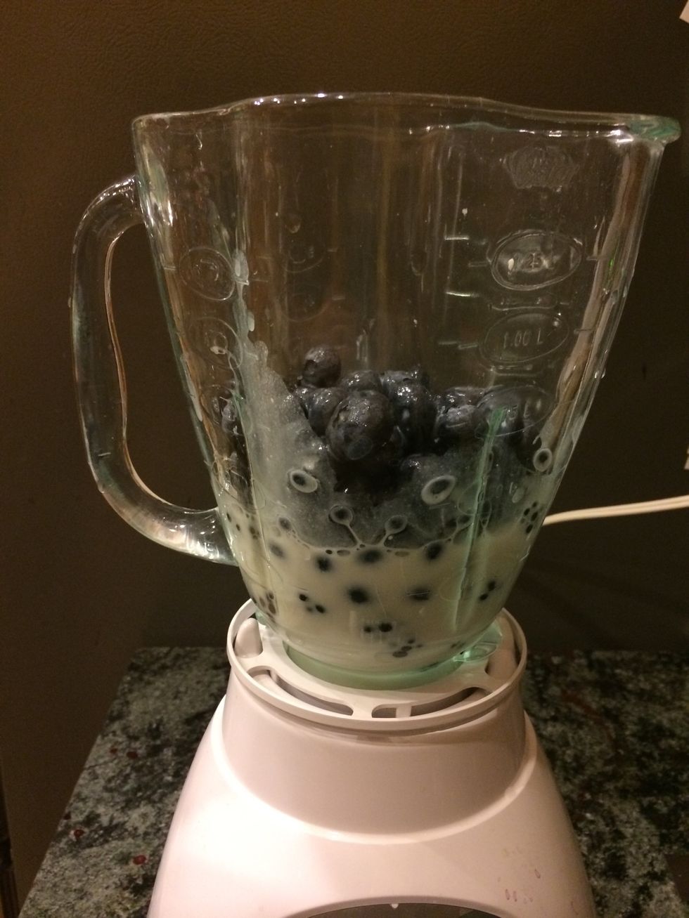 Blend ingredients until smooth. Pour blue layer on top of the other two layers until the glasses are full.