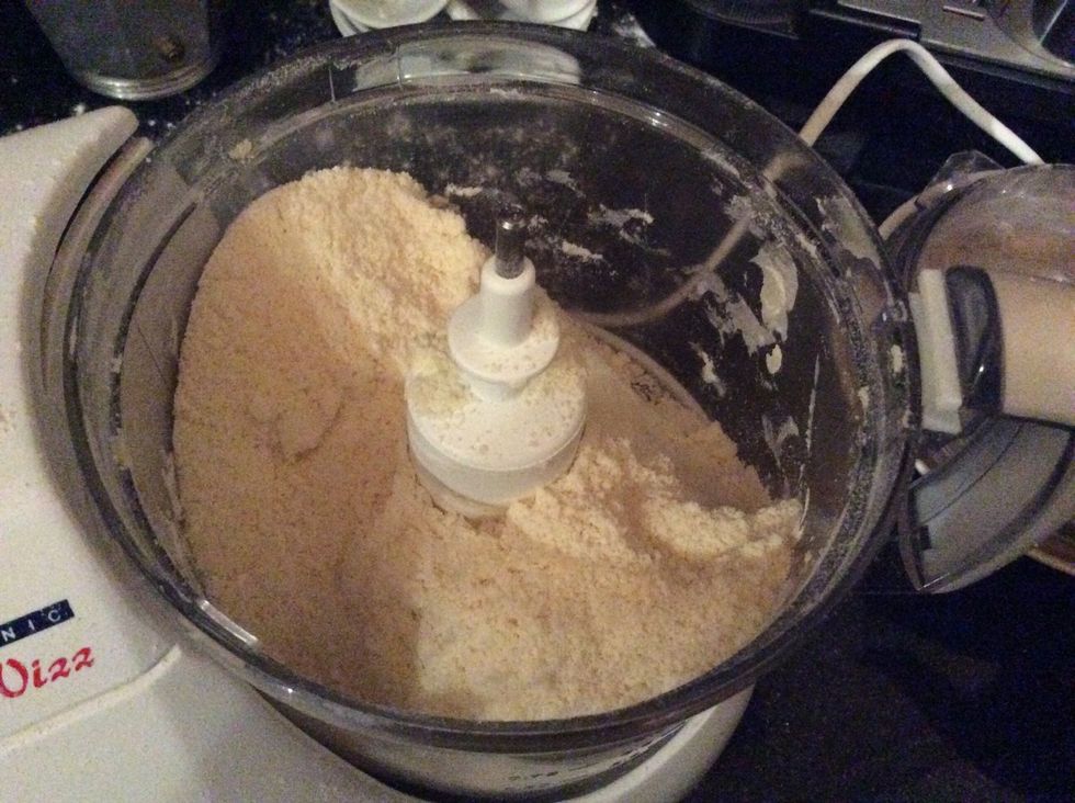 Blend it together until it looks like bread crumbs