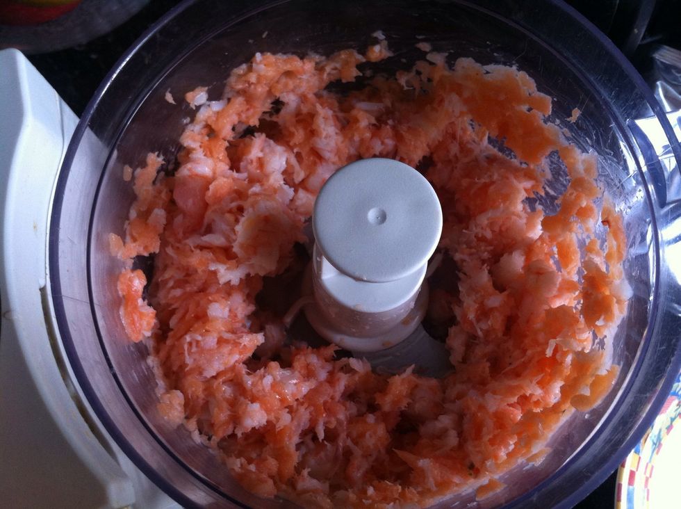 Blend lightly, so the mix is still quite chunky you do not want it to be too processed.