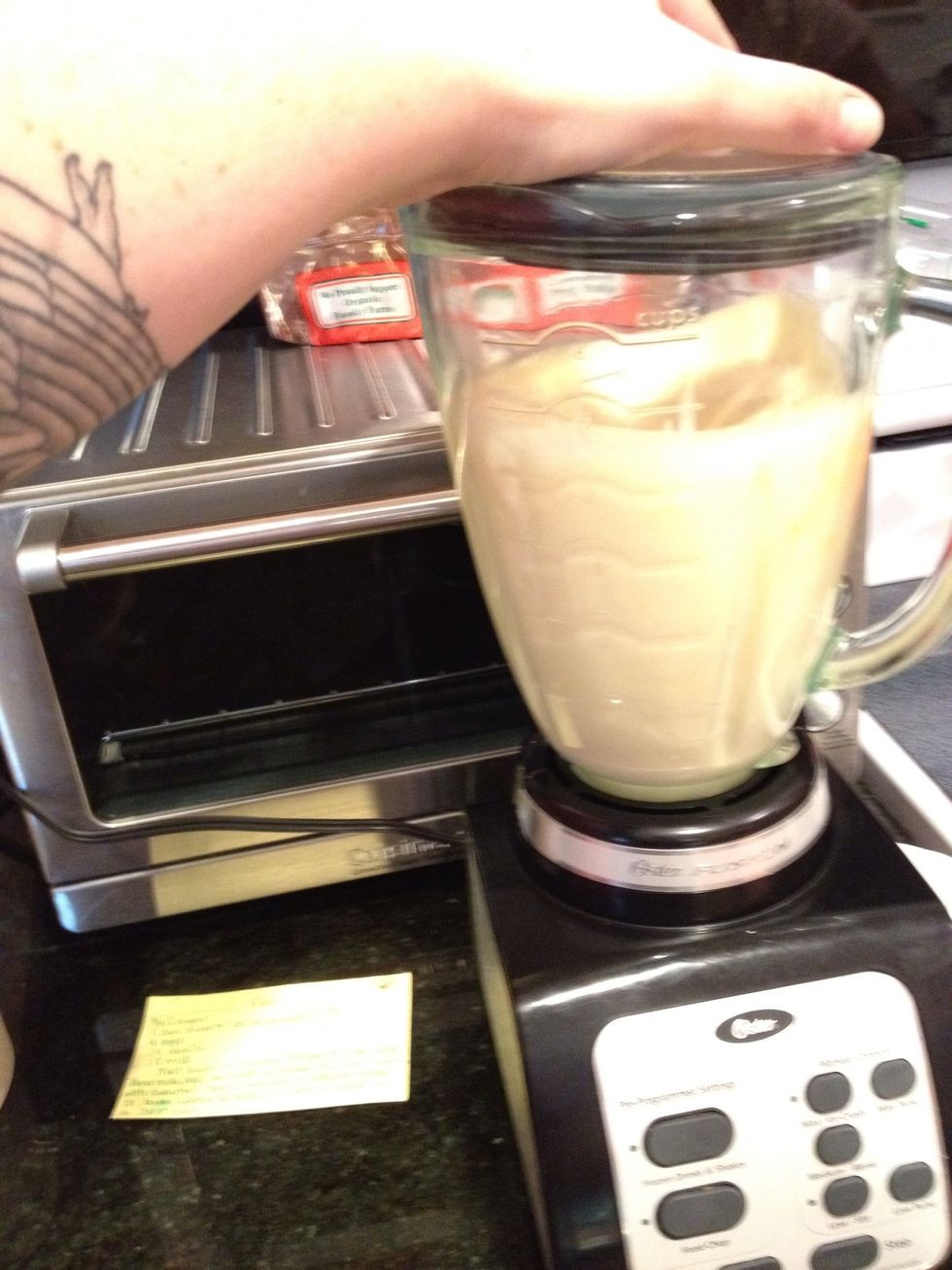 blend milks, eggs, and vanilla in a blender.