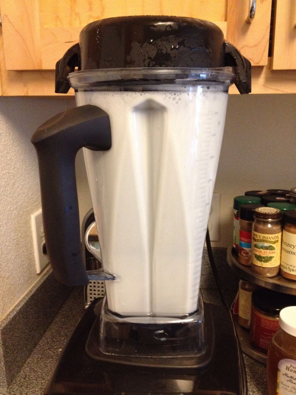 Blend on high for several minutes, (depending on your blender) until it appears creamy, not gritty.