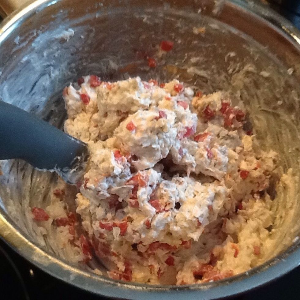 Blend softened cream cheese with diced pimientos until well mixed. Add in chopped celery and chopped pecans and mix well.