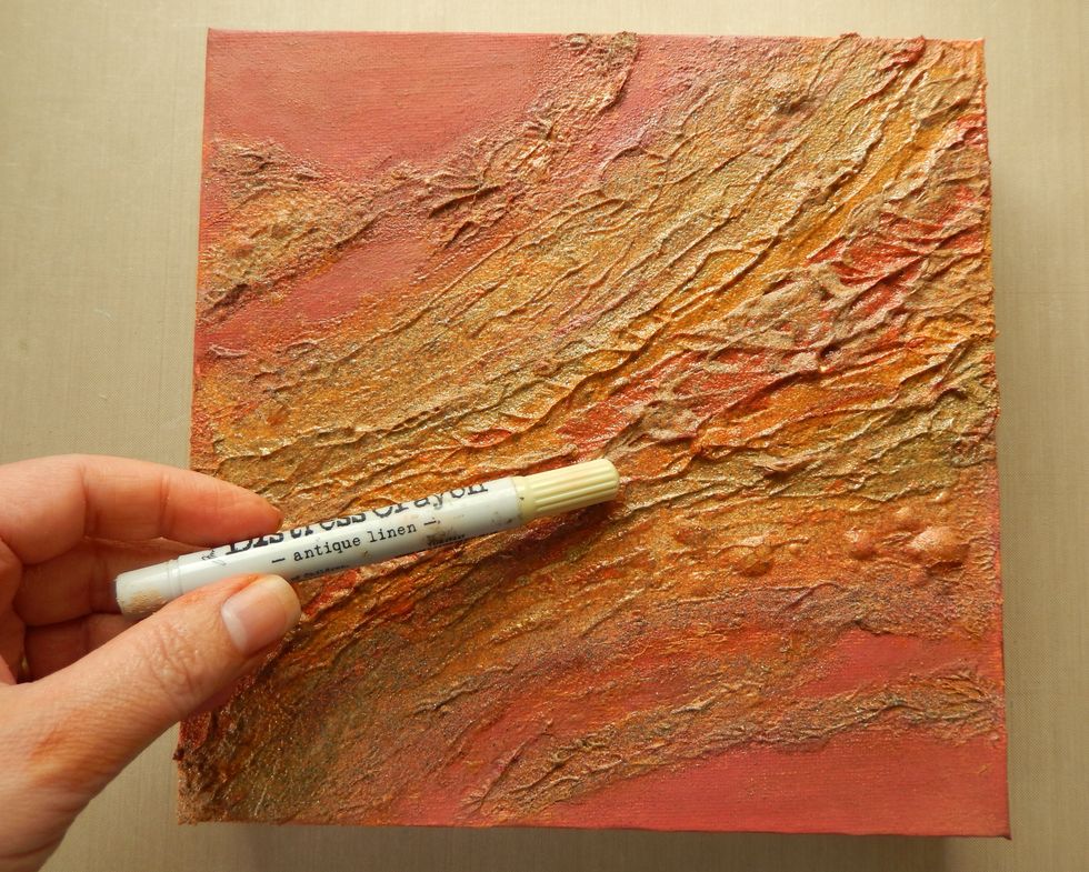 Blend some of the Antique Linen Distress Crayon over the previous two layers to tone down the intensity of the colour until you are happy with the blend.
