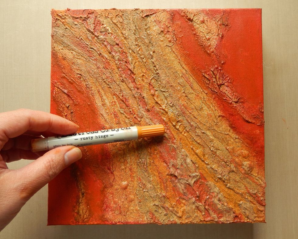 Blend some of the Rusty Hinge Distress Crayon over the top of the Festive Berries layer to make the colour more rusty.