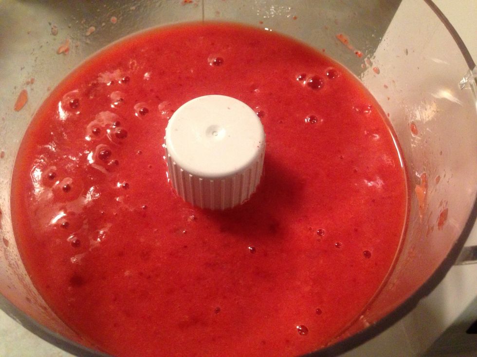 Blend strawberries in a food processor until smooth. Note: You may cook the berries before blending. I prefer to keep them raw.