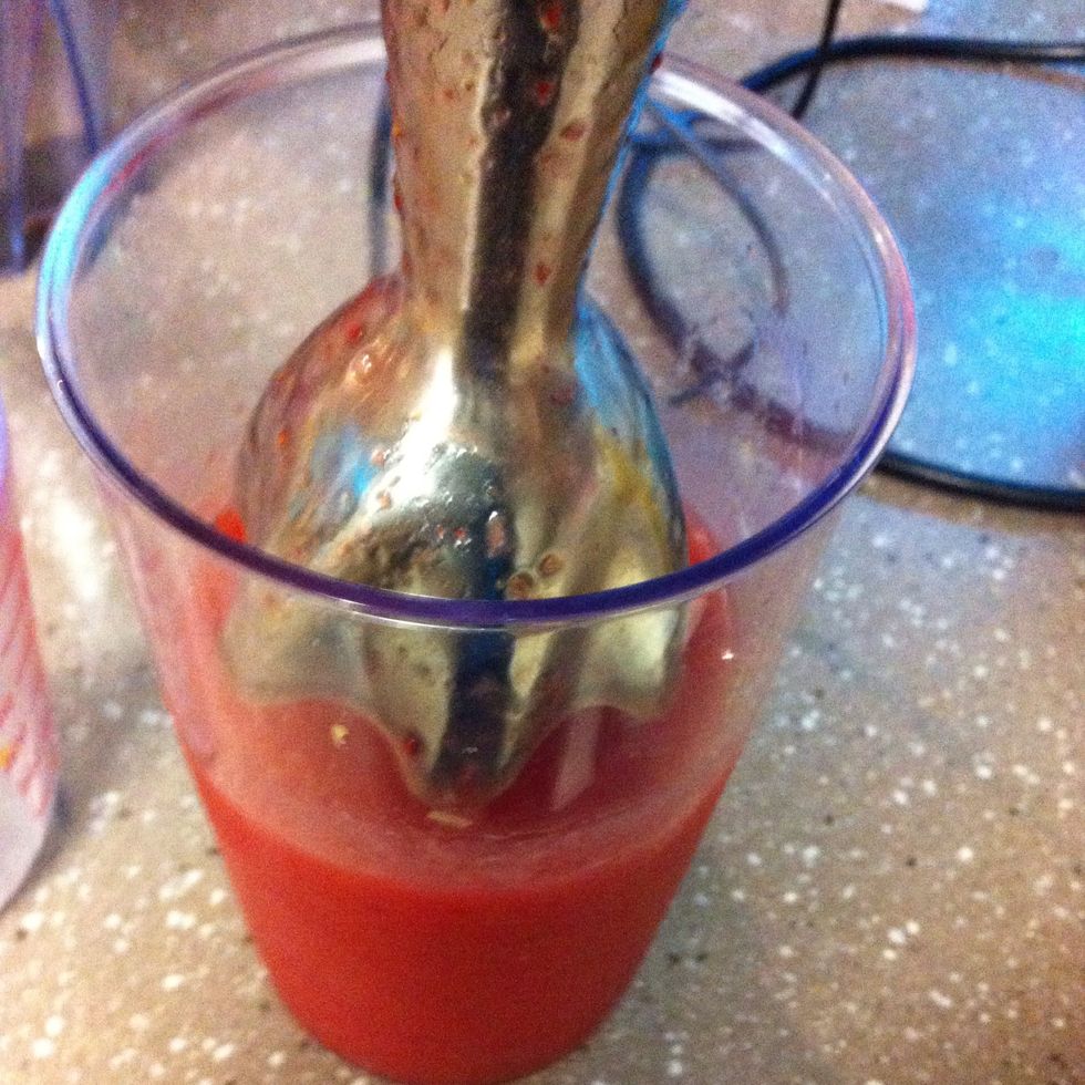 Blend the fruit, chilled sugar syrup and lemon juice until smooth. I used a stick blender, but a food processor or even mashing it by hand will work