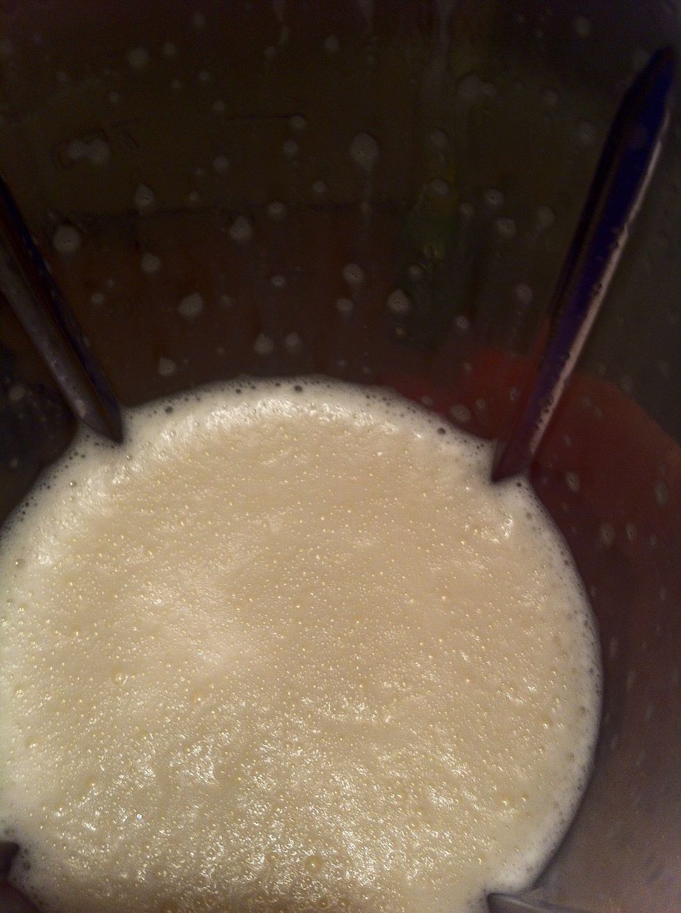 Blend the milk until it creates foam at the top. I check the sides to make sure I have as much foam as I'd like to use. If there's not enough continue to blend until you've achieved desired foam