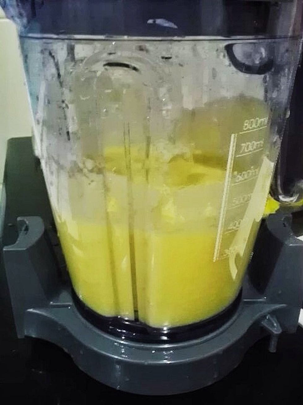 Blend the pineapple.. And do add in a bit of water if there is a difficulties in blending it.