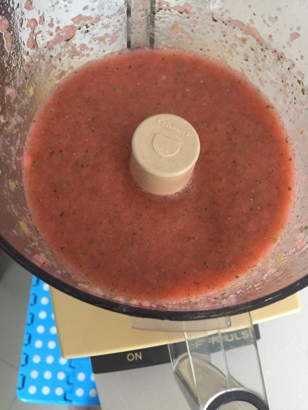 Blend them all together for about 2-3 minutes. I used a food processor because I was too lazy to get out the juicer \ud83d\ude1c