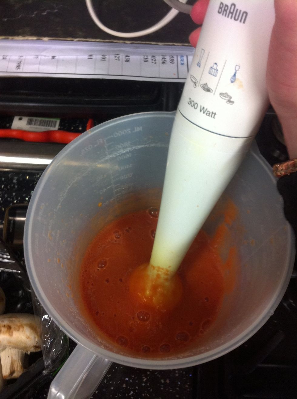 Blend tinned tomatos until pure