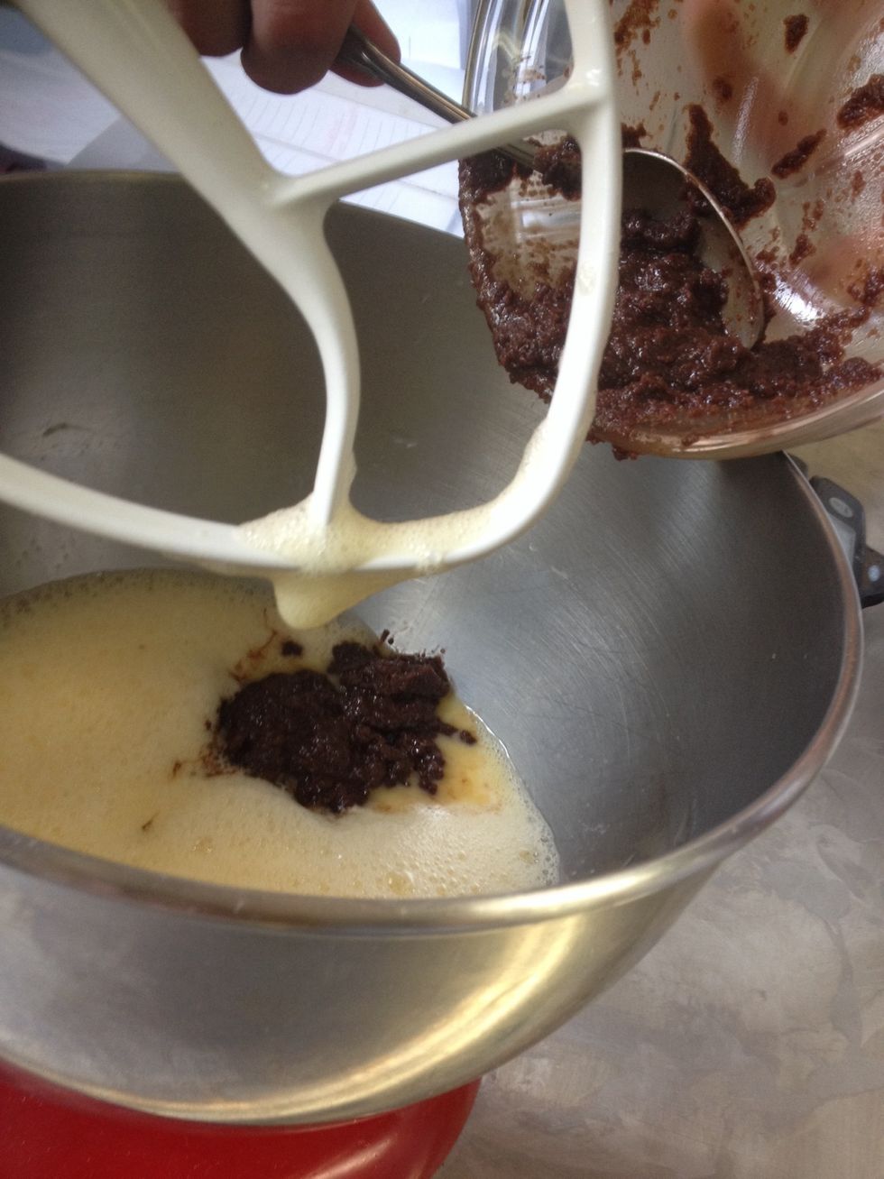 Blend together the eggs and the chocolate