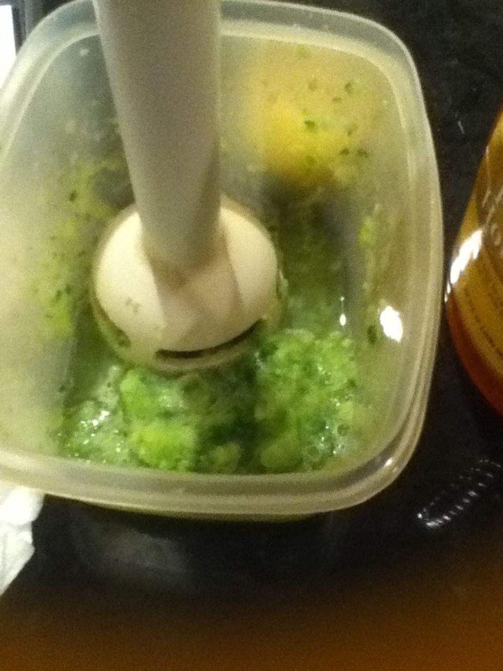 Blend together with hand blender (add all ingredients first if using a normal blender)