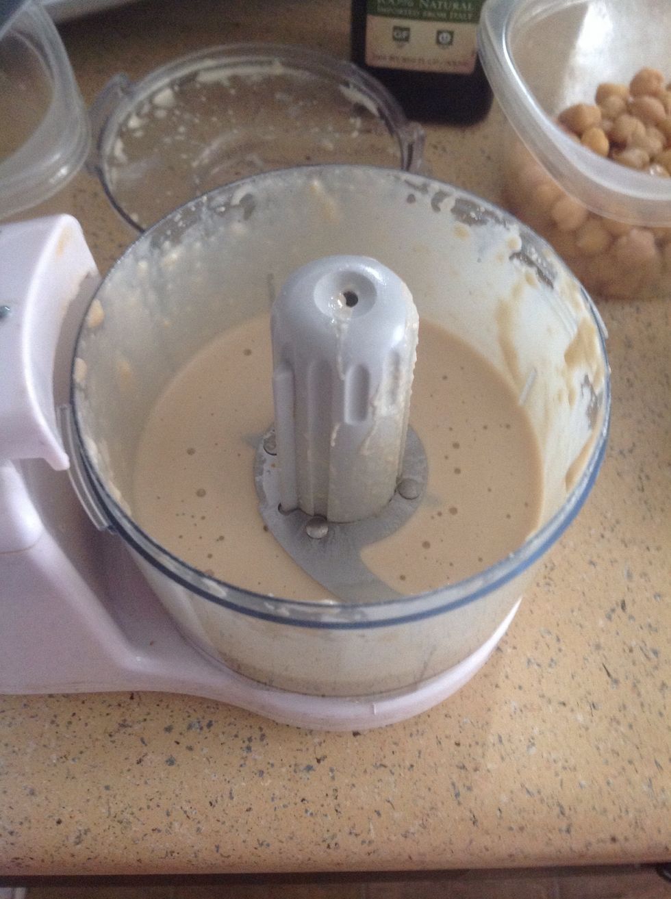 Blend until frothy and add the salt and garlic then blend again till it's all combined. It will pretty much look the same.