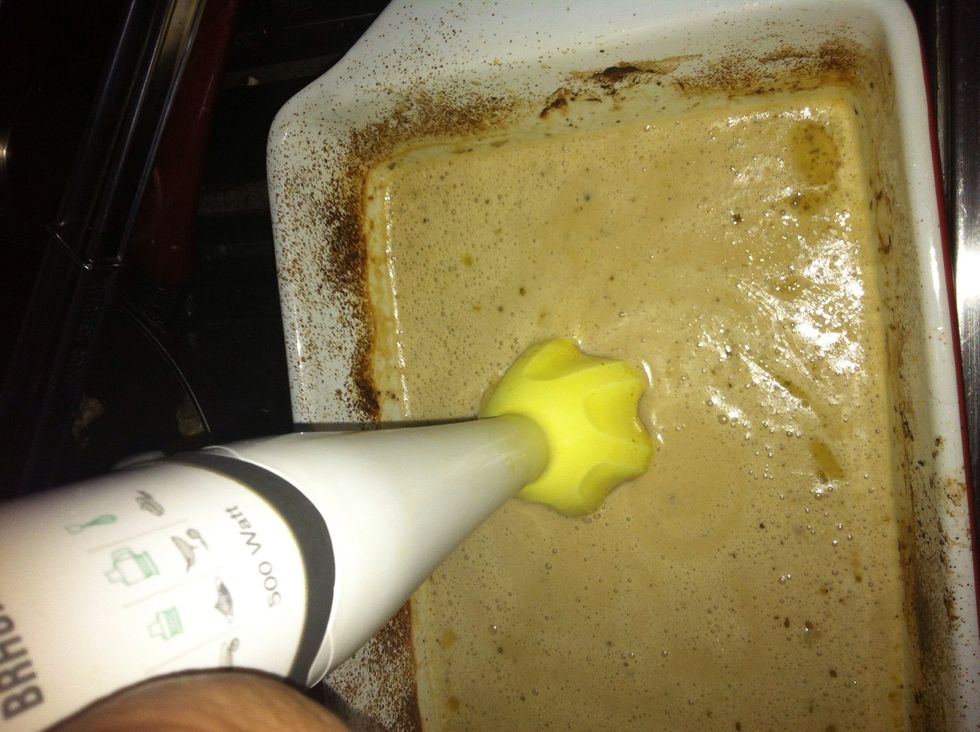 Blend untill the sauce thickens and emulsifies. I used a hand held blender for better control, so I just blended it in the pan.