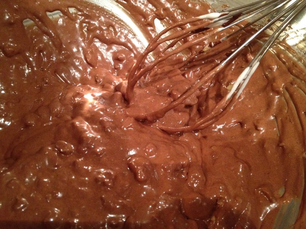 Blend well and pour a spoonful of mixture on top of baking pan layered with non-stick aluminum foil.