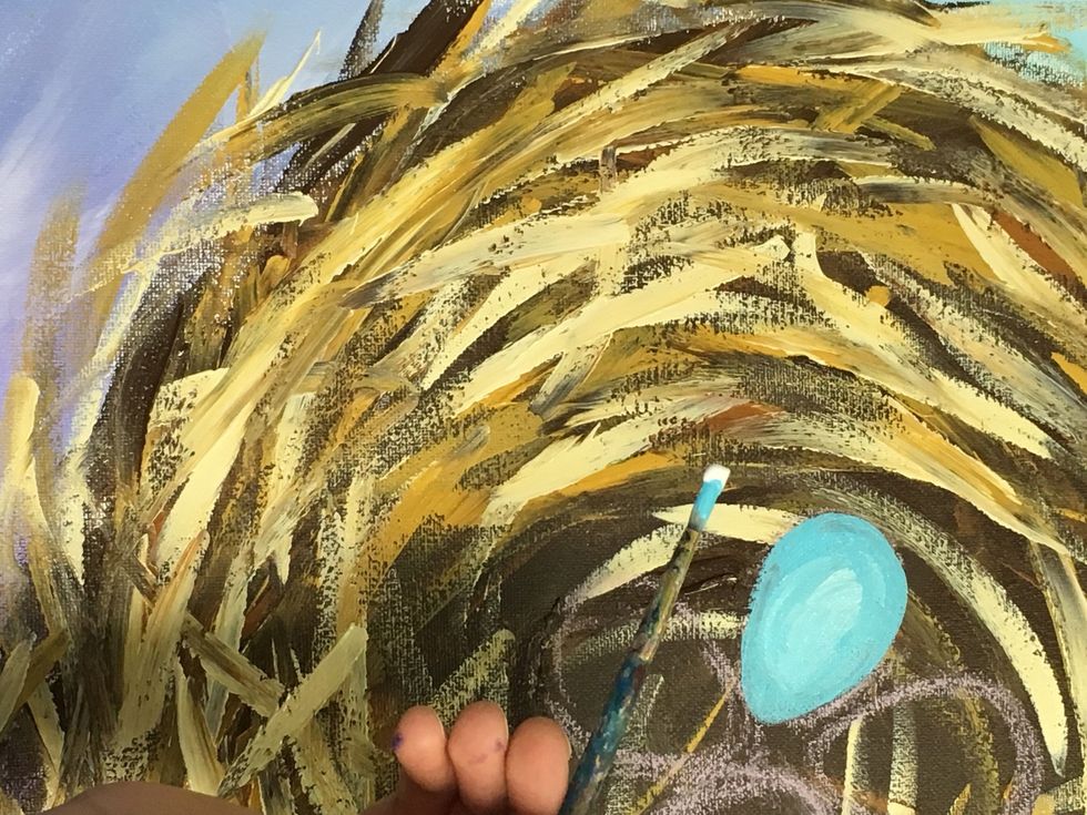 Blending in the White paint. Don't worry about rinsing your brush, allow the colors to blend.