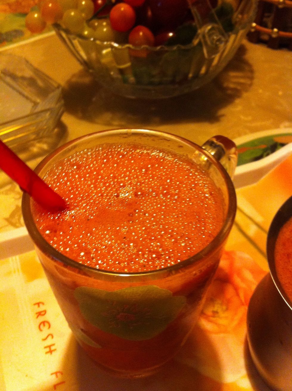 Blitz away until perfectly liquidized n put in a mason jar or a juice mug