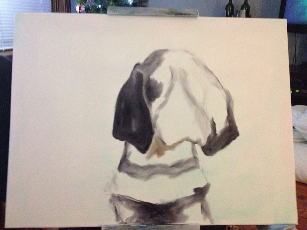 Block in some of the darker areas to get started, like the ears and the neck. Smokey wears a uniform so keep that in mind.