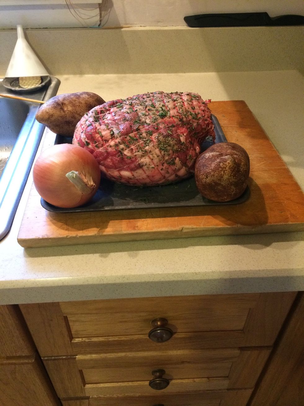 Blot lamb dry with paper towel. Rub with spices. Let sit 1 hour.