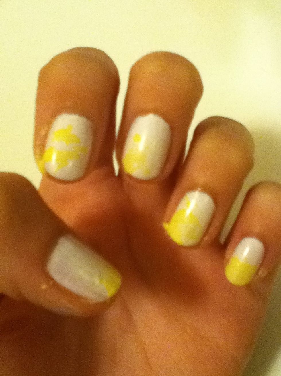 Blow big puffs onto each nail  (note: re- dip the straw between each nail, it'll give better result)