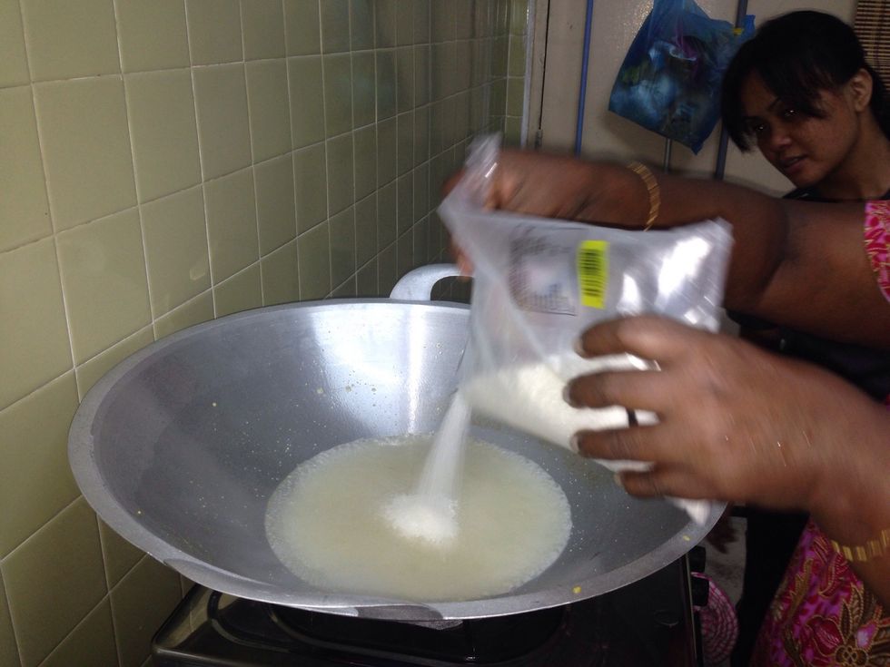 Boil 1 cup of water and add sugar. Let the sugar melt completely. After sugar gets dissolved cook for 3-4 more minutes and then check.