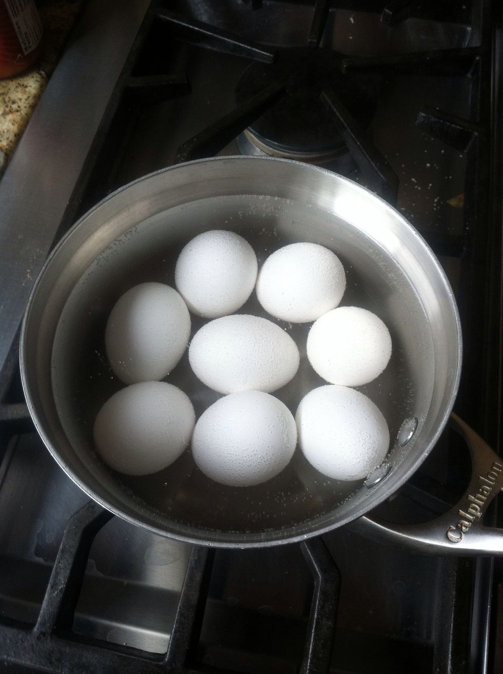 Boil 8 eggs for 20 mins or until eggs begin to slightly crack