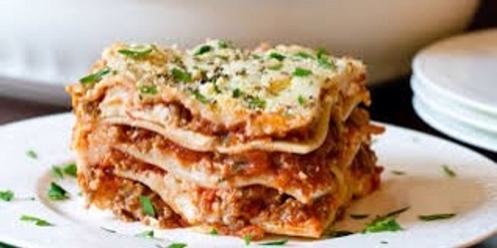Boil a box of lasagna noodles in boiling water for 12 minutes