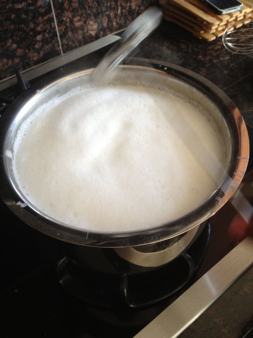 Boil and whisk milk for 20 minutes. Quantity of milk will become 60% of the original.